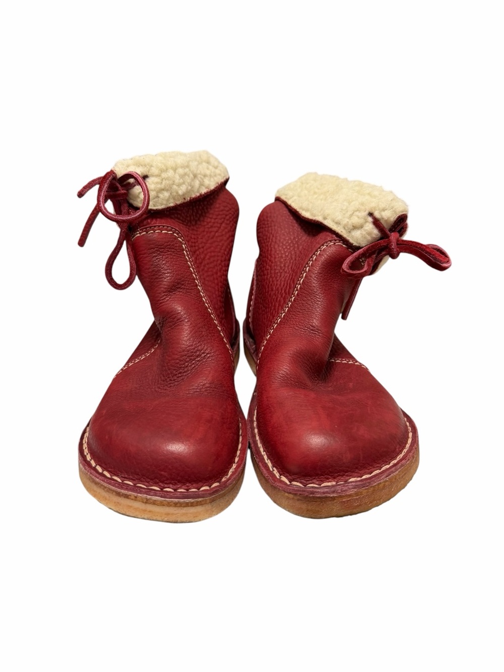 Duckfeet Solid Red/Cream Crinkle Leather Fleece Ankle Boots